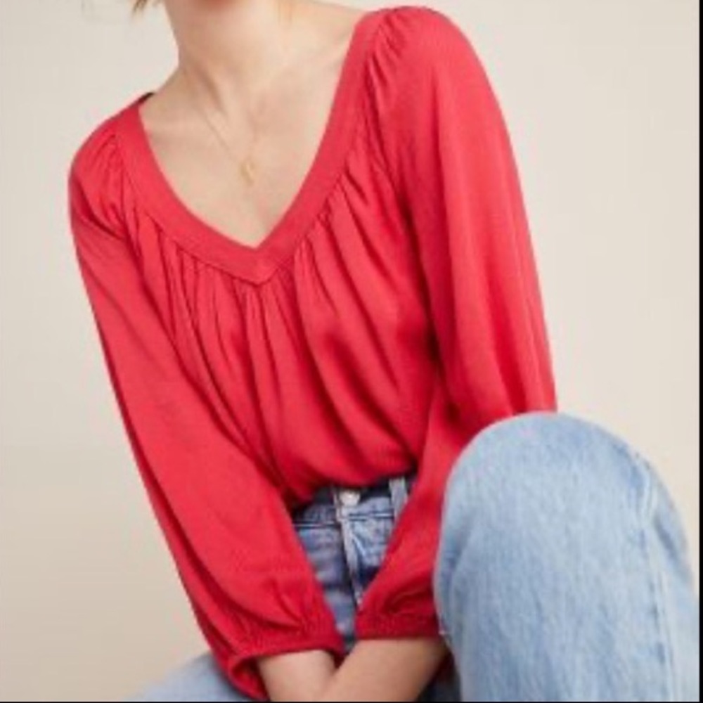 Anthropologie Red Blouse